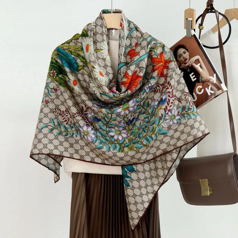 Double Face Silk Wool Herm Rolled Edge Scarf Shawls Luxury Designer Square Bandanas Top Decoration Bag Neck Accessories