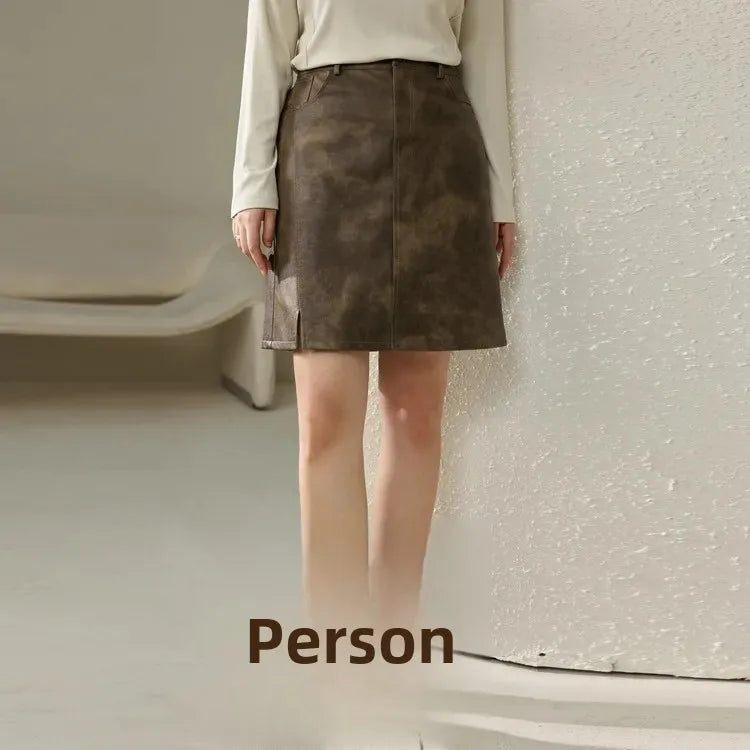 Plus Size Vintage Fashion Plus Size Women's Clothing Spicy Girl Style Trendy Versatile PU Leather Skirt Autumn New Arrival dress