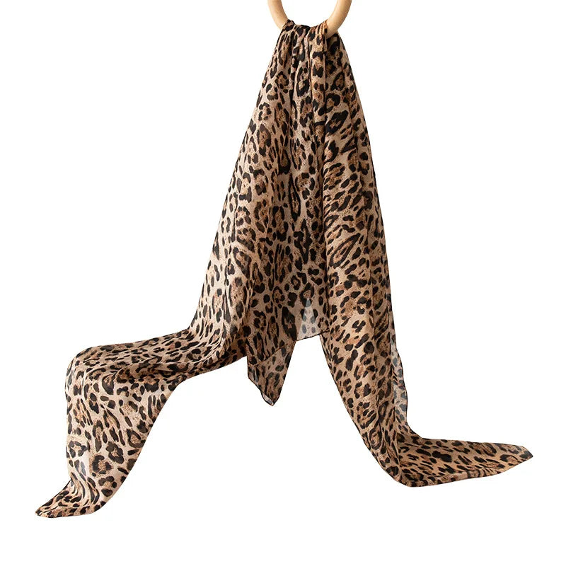 Silk Scarf Women Summer Sun Protection leopard Print Wrap Breathable Thin Shawl Beach Accessory For Spring Holiday Luxury