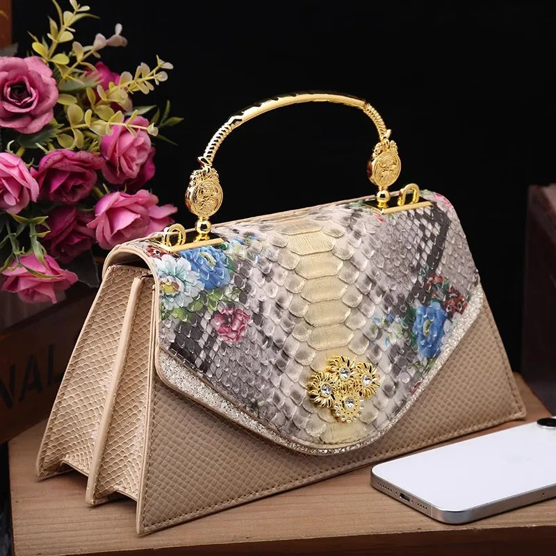 Leather Women's Bag New Fashion Snake-print Cowhide Small Handbags Shoulder Crossbody Bags Lady Party Messenger Shell Bags