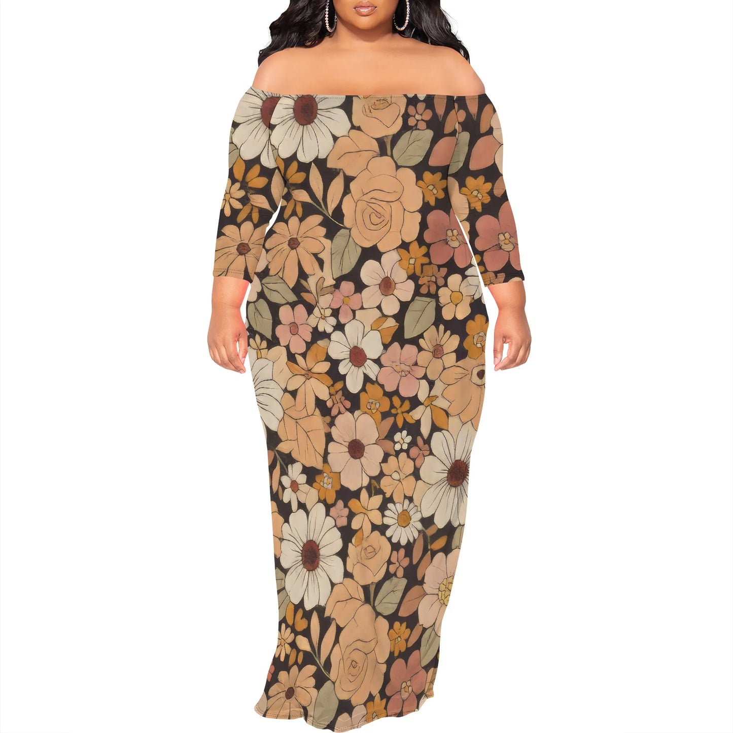 Maxi Dress for Women V Neck Casual 3/4 Sleeve Wrap Sexy Long Dresses Floral with Belt