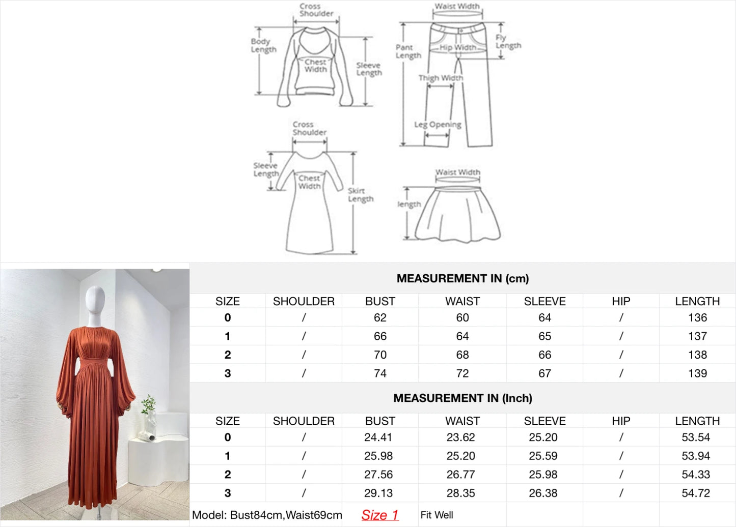 New Fashion Red Long Sleeve O Neck Pleat Midi Dress
