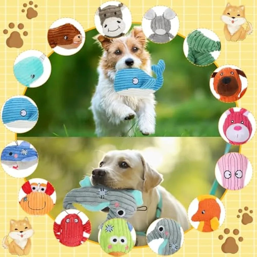 Lenwen 15 Pack Large Dog Squeaky Toys Bulk Plush Stuffed Assortment Value Bundle Pet Mutt Puppy Toys for Small Medium Pets Teet