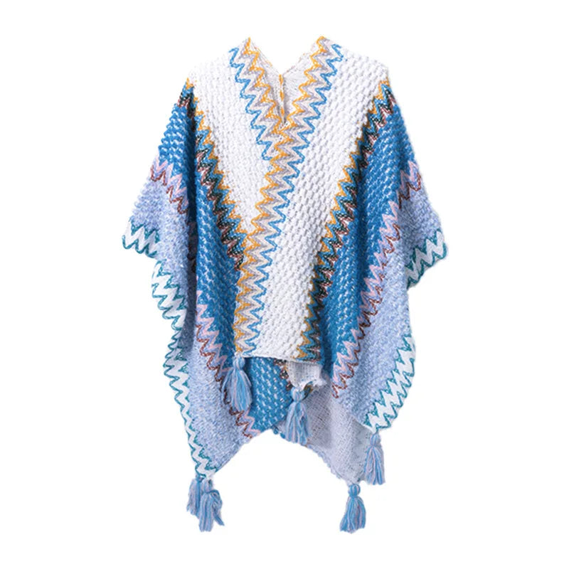 Retro Ethnic Style Shawl Women's Tourism Photography Knitted Scarves Blanket Fashion Tassel Cape Wrapped Fall Outside Ride scarf