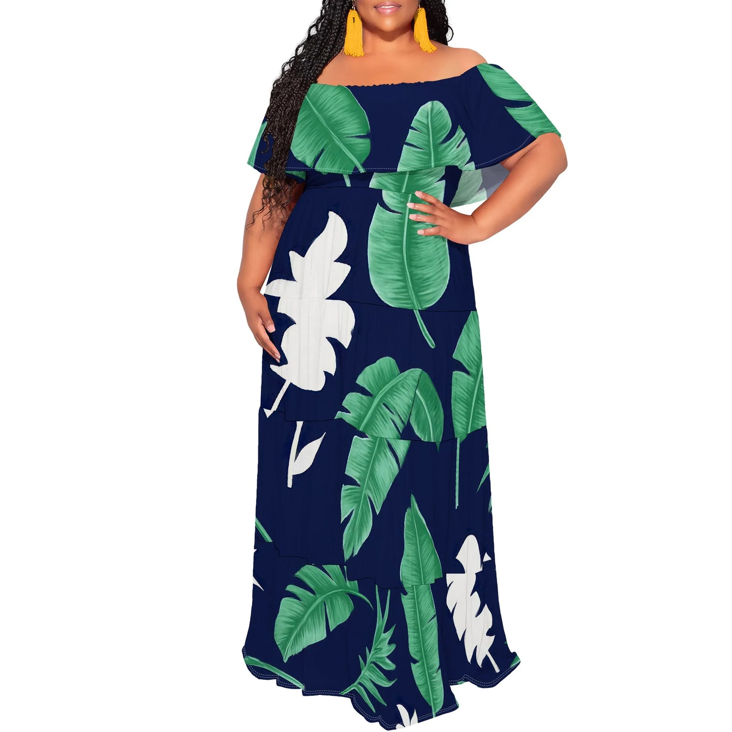 Womens Off The Shoulder Dress Summer Casual Long Ruffle Party Side Split Beach Maxi Dresses with Pockets