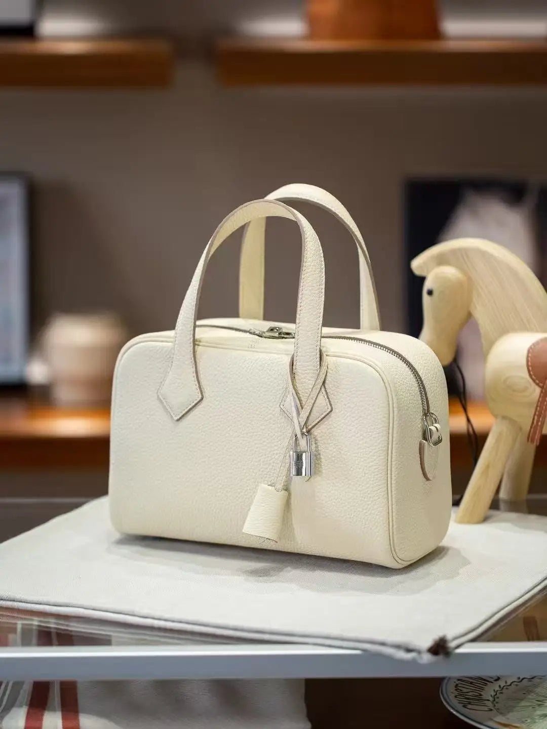 Genuine Leather Handbag 25cm Small size Bowling Women's Bag Top Layer Cowhide Pillow Bag Shoulder Bag Crossbody Bag Small