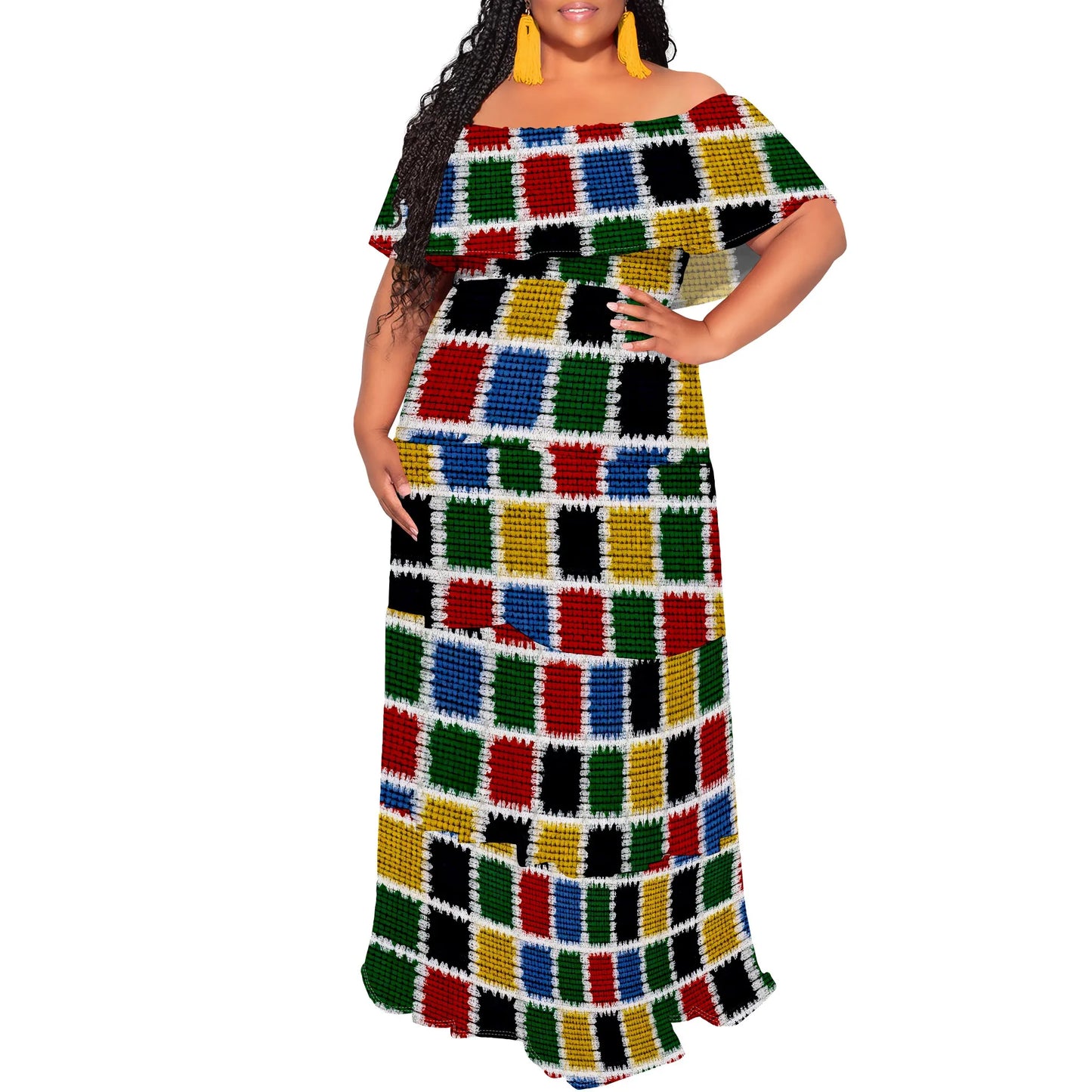 Womens Off The Shoulder Dress Summer Casual Long Ruffle Party Side Split Beach Maxi Dresses with Pockets
