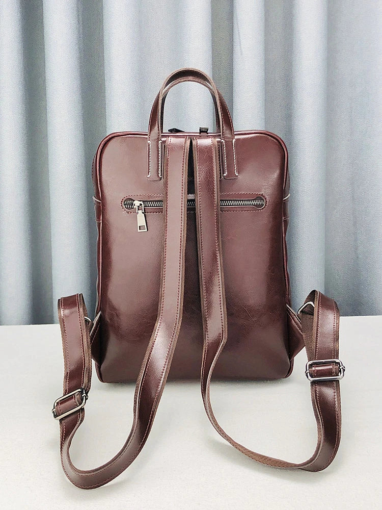 Women High Quality Cow Leather Backpack Preppy Style Teenager Girls Schoolbag Vintage Laptop Packing Satchel Unisex Shoulder Bag
