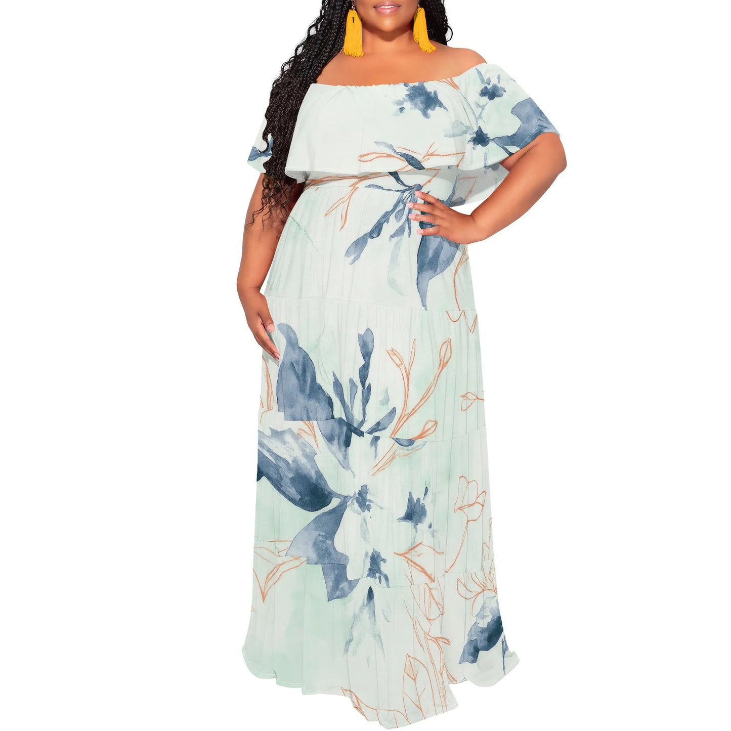 Womens Off The Shoulder Dress Summer Casual Long Ruffle Party Side Split Beach Maxi Dresses with Pockets