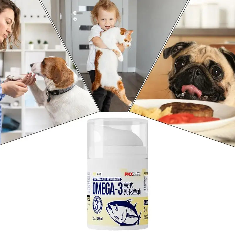 Pet Fish Oil For Cats 50ml Pet Liquid Food Supplements Highly Concentrated Press Type Small Dog Cat Fish Oil Promotes Heart Skin cat food dog food