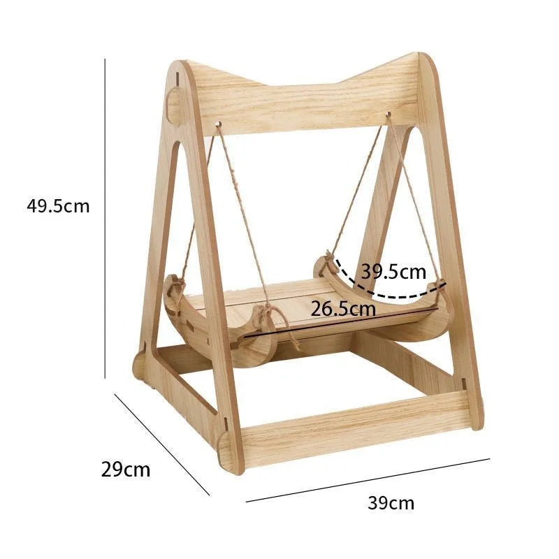 Wooden Cat Swing Bed Hanging Pet Hammock Anti-Tip Double Layer for Kittens