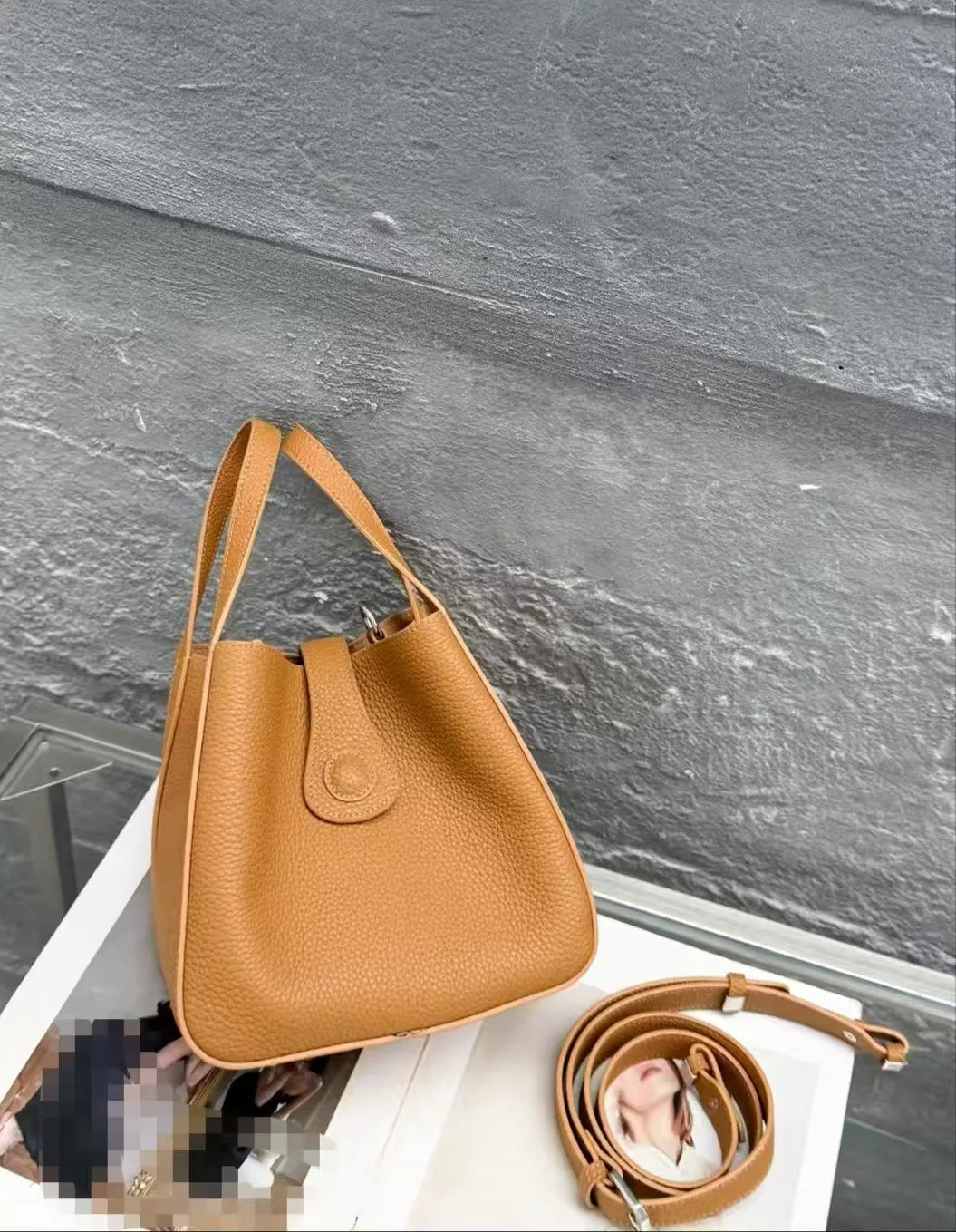 Japanese and Korean Style All-match Coffee Small Daily-use Bucket Tote Genuine Cow Leather Women Handbag Female Crossbody Bag