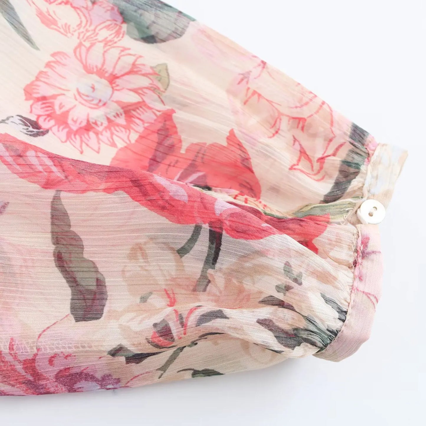 New Women's Long Sleeve Dress with Neck Tie Design Belted Waist and All - over Floral Pattern for Casual Wear