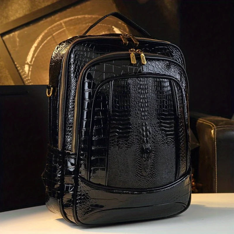 Light luxury shiny crocodile pattern backpack for men and women new spring fashion versatile large capacity travel backpack bag