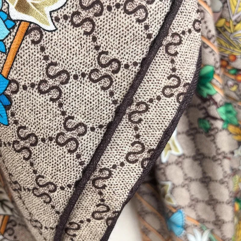 High-end Elegant Women Exquisite Flower and Bird Double Sided Print Quality Silk Wool Hand-rolled Edge Large Square Scarf Shawl