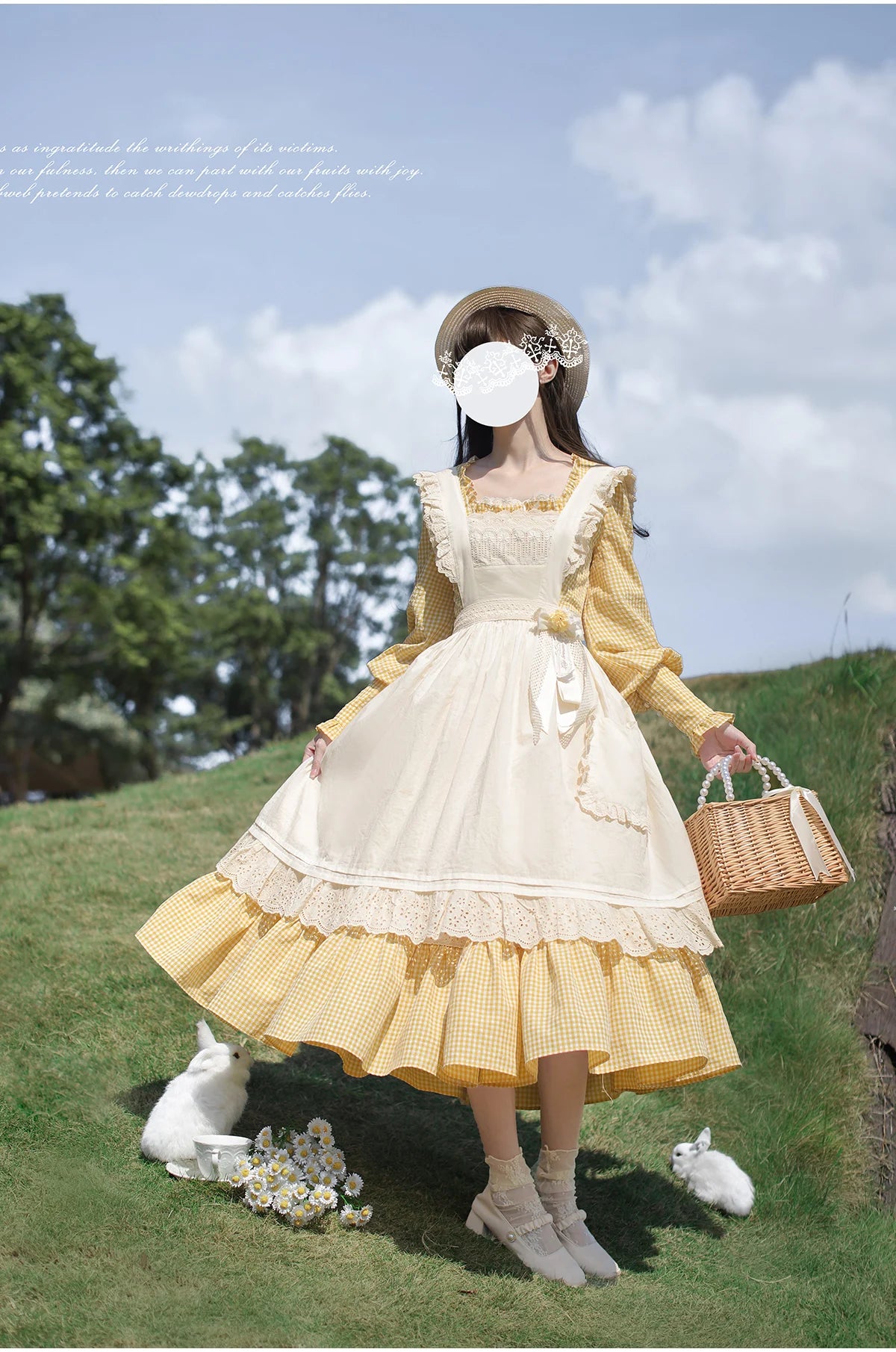 French Elegant Retro Pastoral Sweet Lolita Ruffles Square Neck Bow Long Sleeve High Waist A-line Plaid Long Dress Women Spring