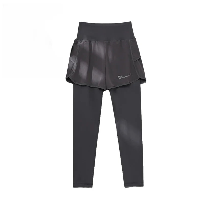DRUR Women Gym Cropped Trousers Summer Lightweight 2 in 1 Yoga Pants Female High Waist Sports Leggings Fitness Running Tights pant