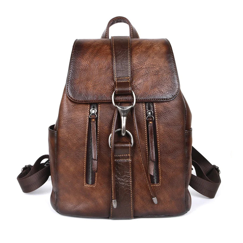 MOTAORA Genuine Leather Women's Vintage Backpack Retro Travel & School Bag Anti-Scratch Cowhide Shoulder Bag for Pad