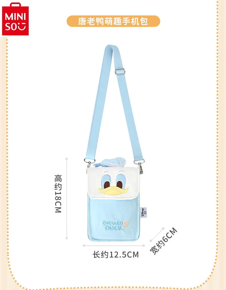 MINISO Disney Strawberry Bear Winnie Bear Printed Crossbody Bag for Women High Quality Canvas Multi functional Storage Phone Bag