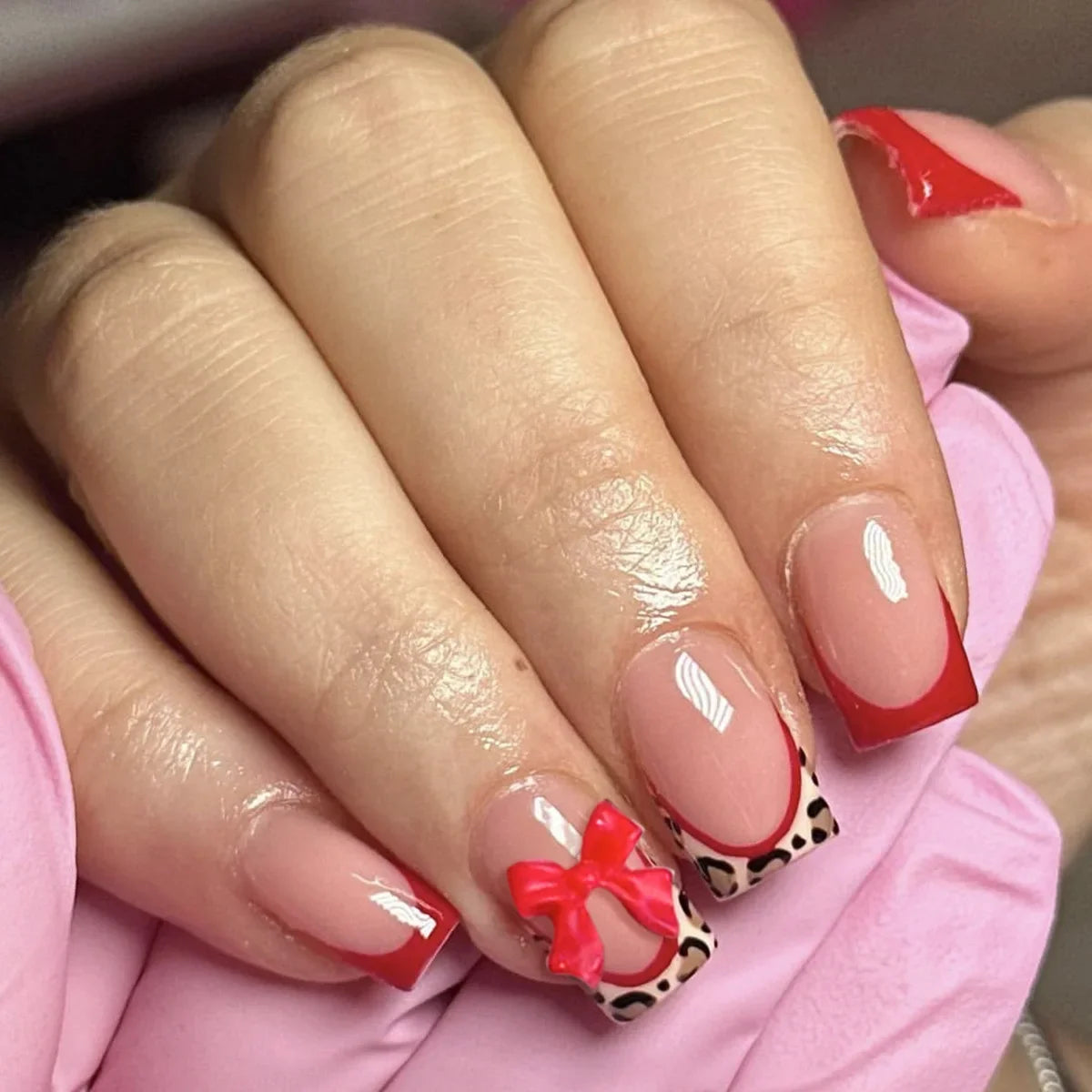 24Pcs Ballet Square Pink Press on Bow Nails 3D Flower with Bandage Design French Nail Tips for Women&Girls Daily,Spring wear