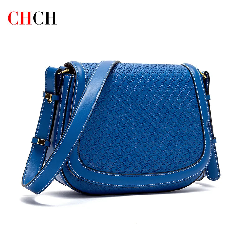 CHCH Women's Saddle Bag New Embossed Flip Small Square Bag Simple Business Women's Crossbody Bag
