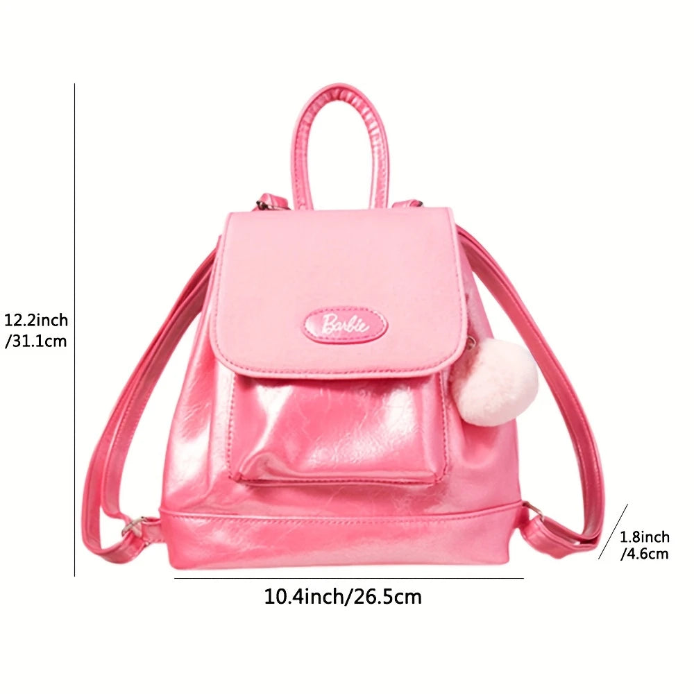 Miniso Barbie Fashion Shoulder Bag PU Leather Backpack Pink Handle Bag Crossbody Bag Multi Pocket Functional Backpack For School