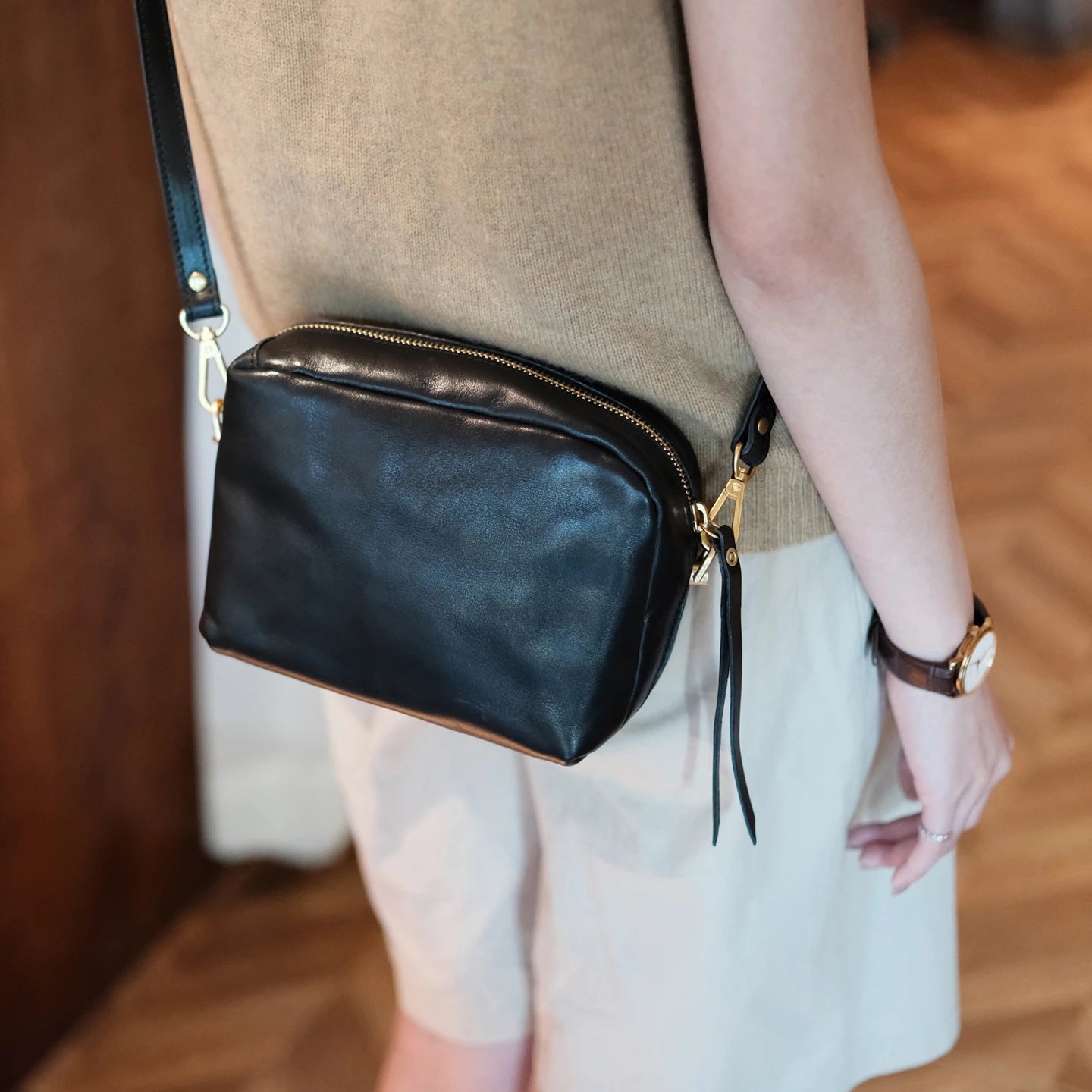 outdoor weekend travel handmade genuine leather ladies' small shoulder bag simple casual real cow leather women's crossbody bag