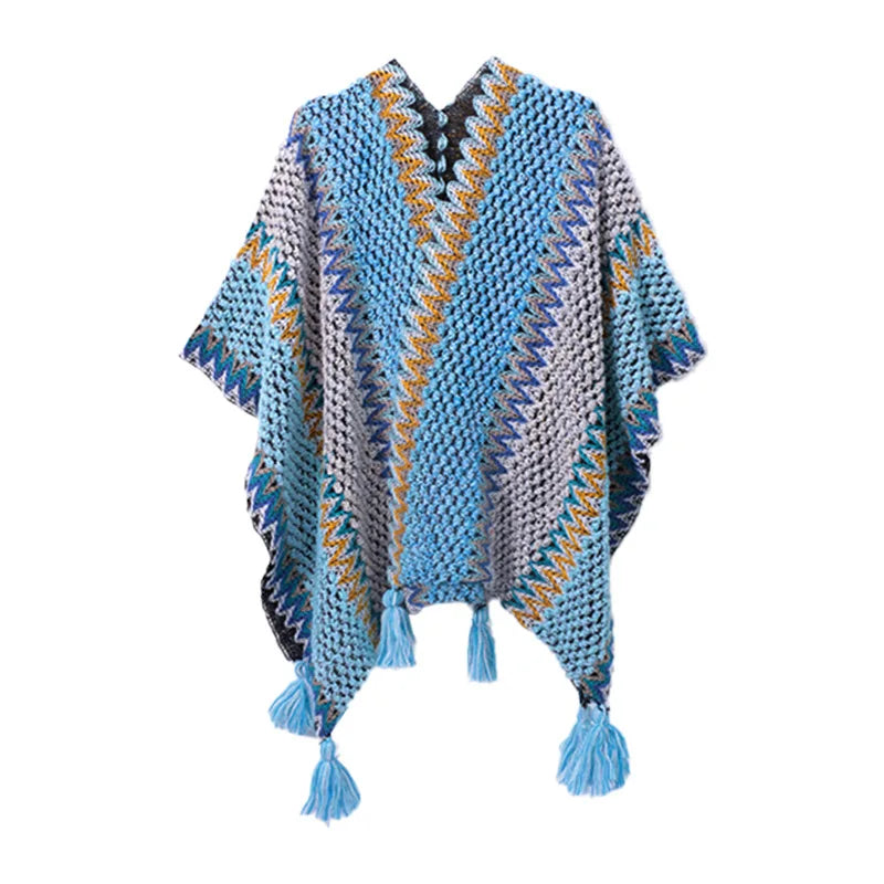 Retro Ethnic Style Shawl Women's Tourism Photography Knitted Scarves Blanket Fashion Tassel Cape Wrapped Fall Outside Ride scarf