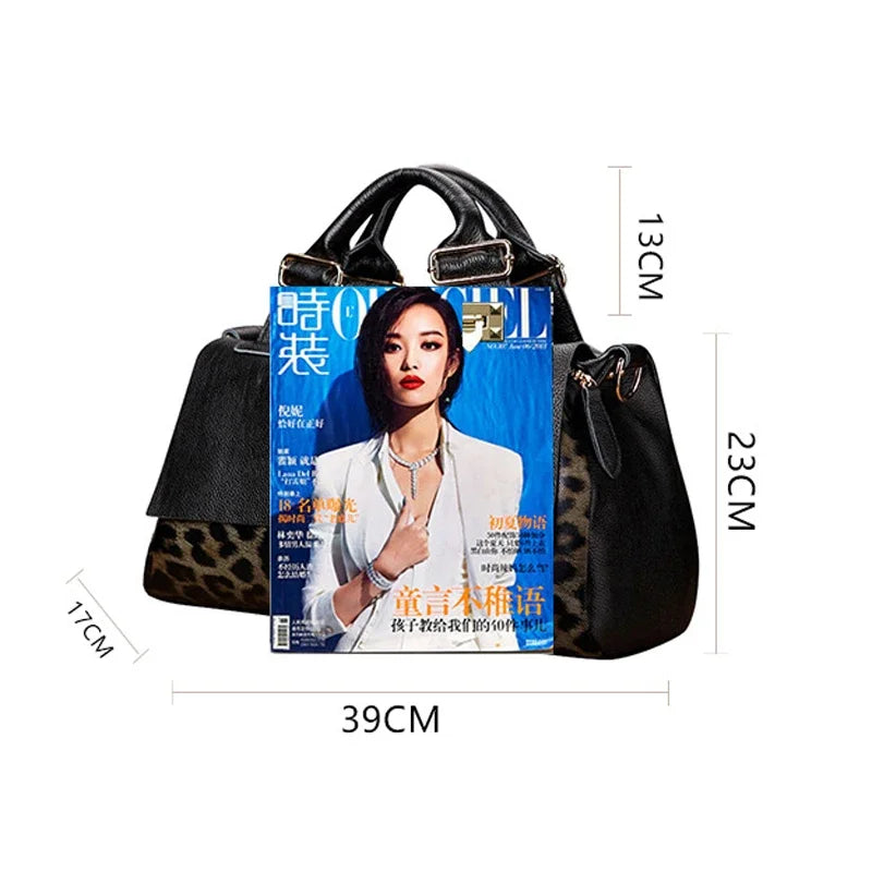 New Fashion Leopard Women Handbags Genuine Leather Shoulder Bags Female Brand Luxury Real Natural Leather Crossbody Bag
