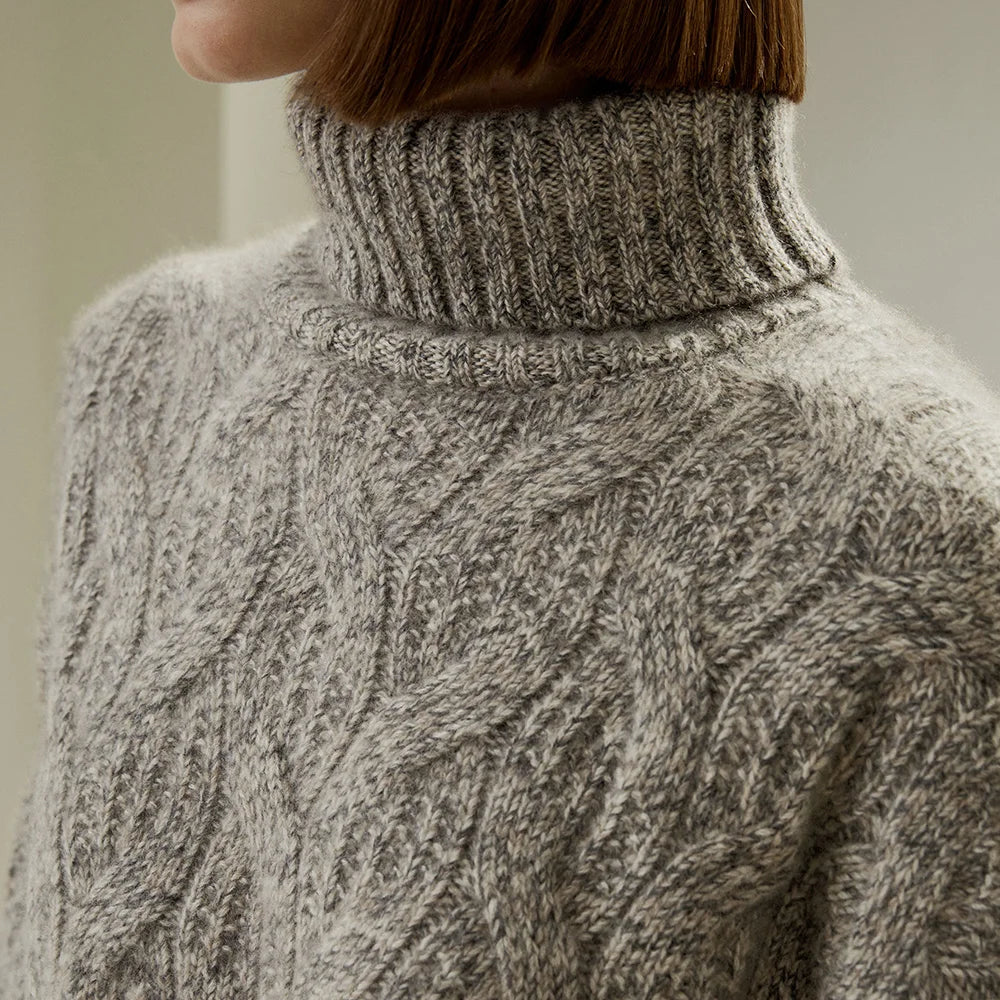 LILYSILK Women's Cable-Knit Cashmere Turtleneck Ladies Casual Dropped-shoulder Style Sweater with Ribbed Cuffs and Hem