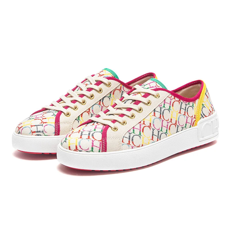 Manufacturer Shoes for woman Luxury brand canvas shoes girls' casual shoes, lace-up flat sneakers student-style lettered casual shoes boots