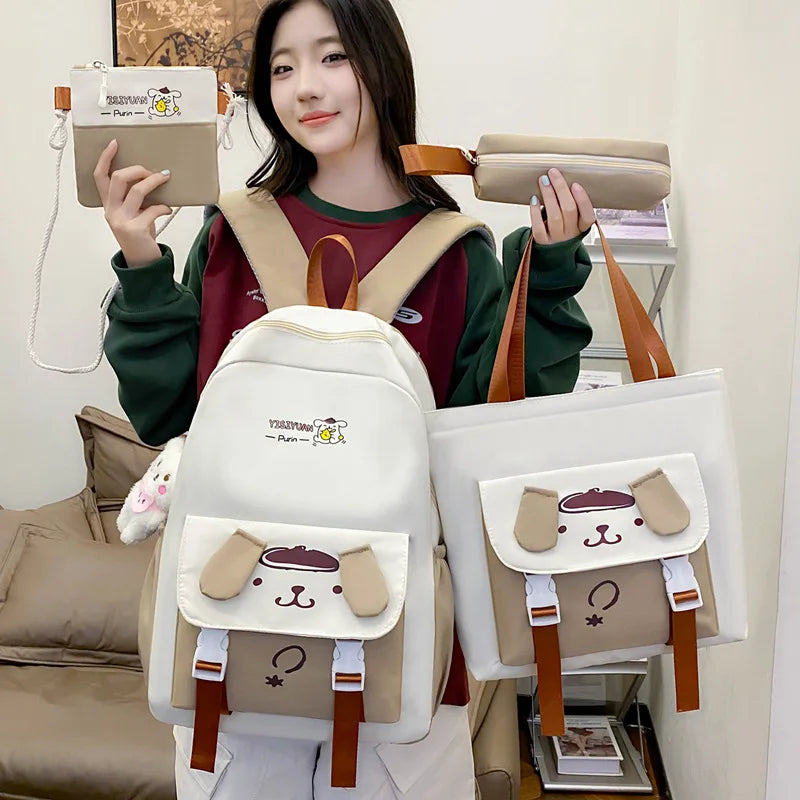 Sanrioed Cinnamoroll Kuromi Cute Kid Backpack Kawaii Cartoon 4Pcs Multifunctional School Bag school backpack Pencil Case Set