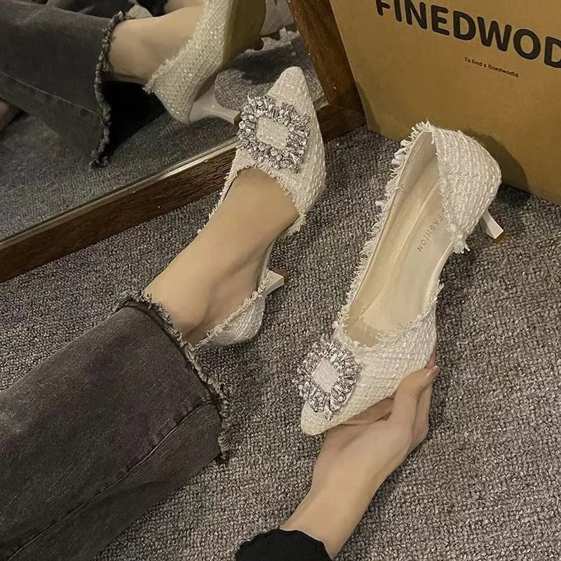 Manufacturer Summer French Design Pointed Toe High Heels Crystal Embellished Slim Stiletto Women's Single Shoes Elegant Minimalist Footw Pumps