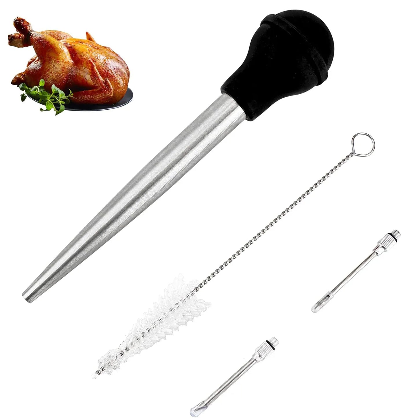 Manufacturer Stainless Steel Turkey Baster for Cooking - Food Grade Meat Injector Syringe & Silicone Suction Bulb With 2 Detachable Needles kitchen gadgets