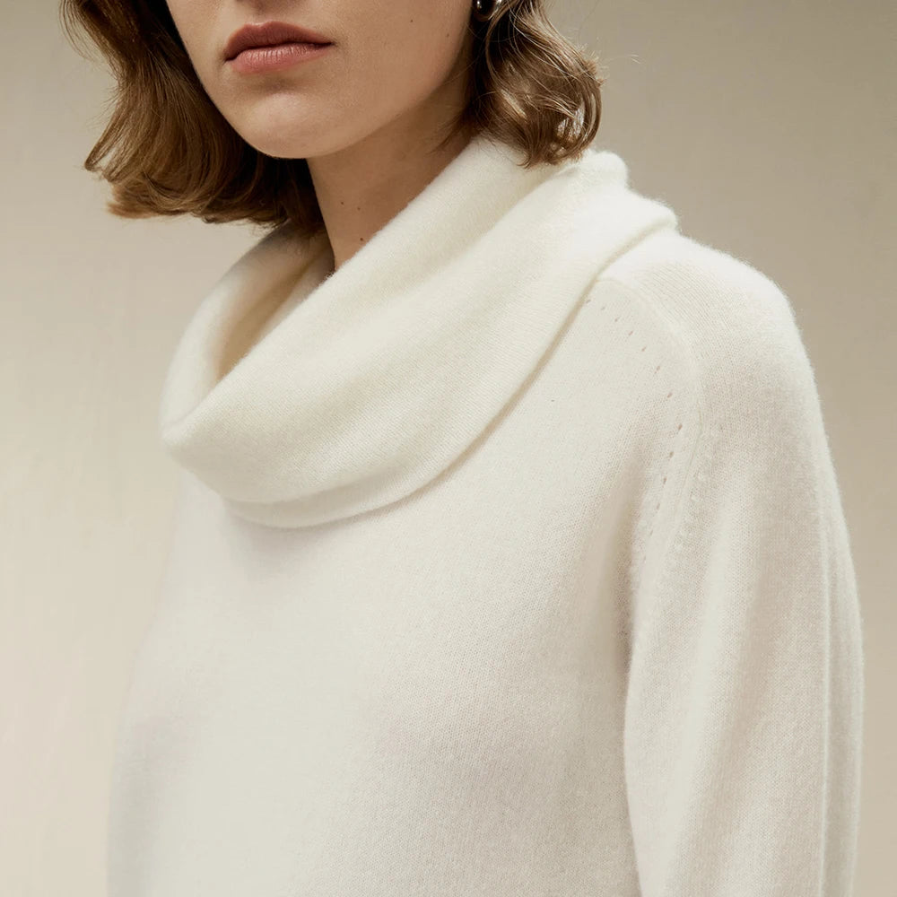 LILYSILK Women's 100% Cashmere Cowl Neck Sweater Ladies Elegant Pullover with Ribbed Sleeve for Work Casual Everyday Wear