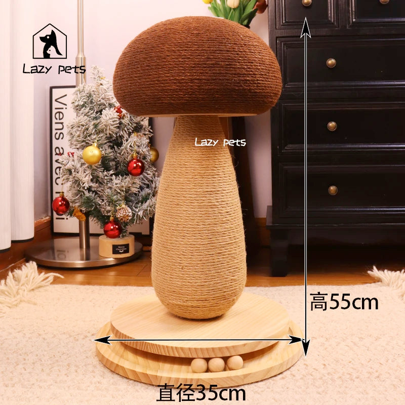 Cat scratcher rolling chassis mushroom cat tree tower Toys for pets wooden Accessories for pets red Creative ornaments modern cat toy