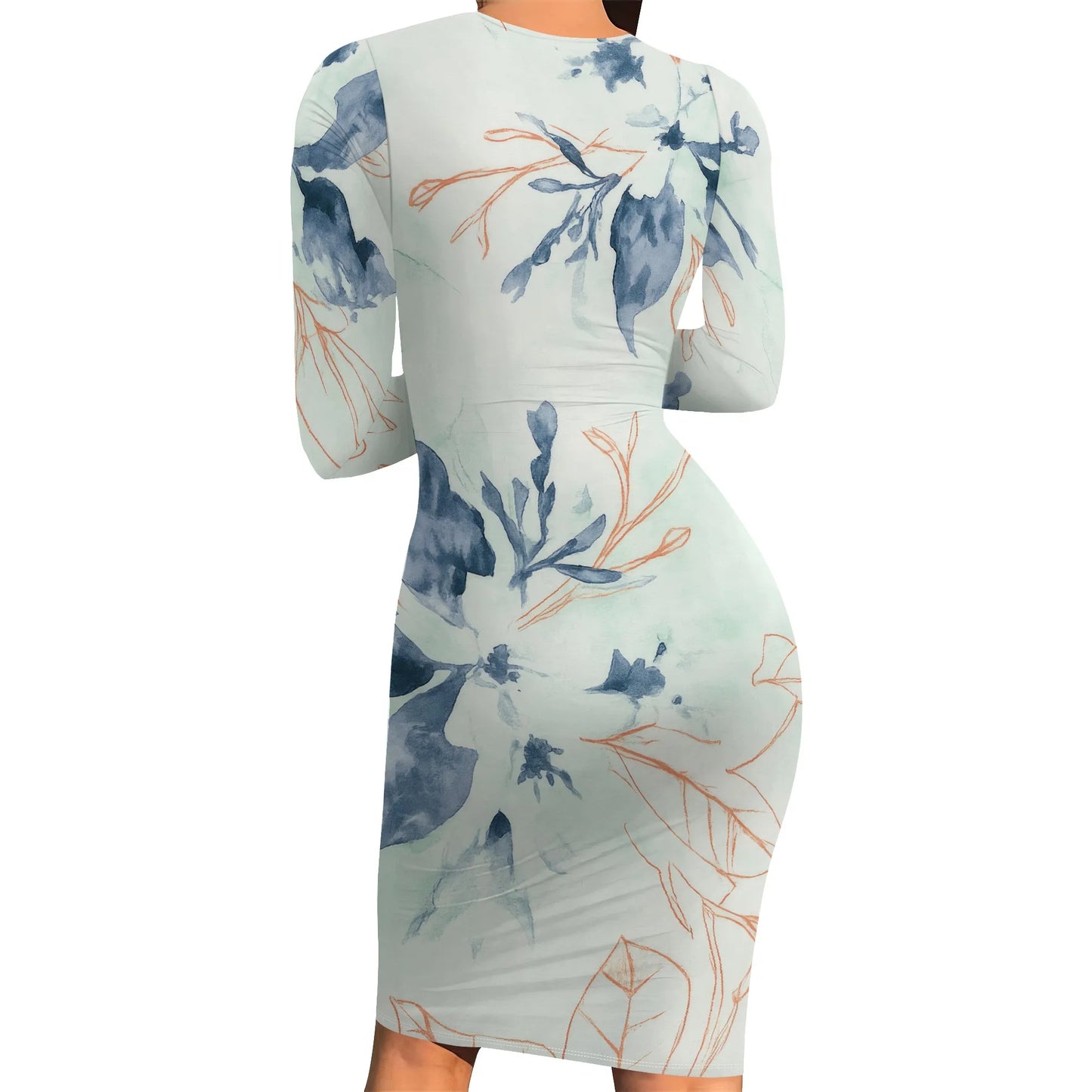 Womens Autumn Dresses Long Sleeve Basic Pencil Smocked Elastic Waist Casual A-Line Sexy Bodycon Mini Dress
