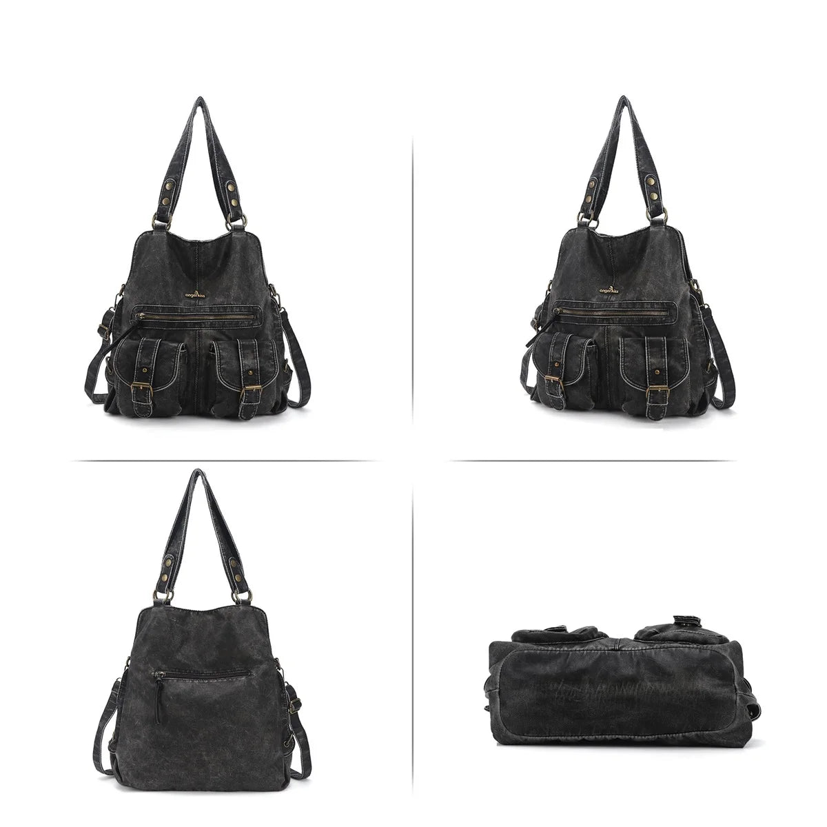 Denim Bag Women Small Backpack Satchel Top-handle Handbag PU Shoulder Bag Dumpling Fashion Multi-pockets Backpack