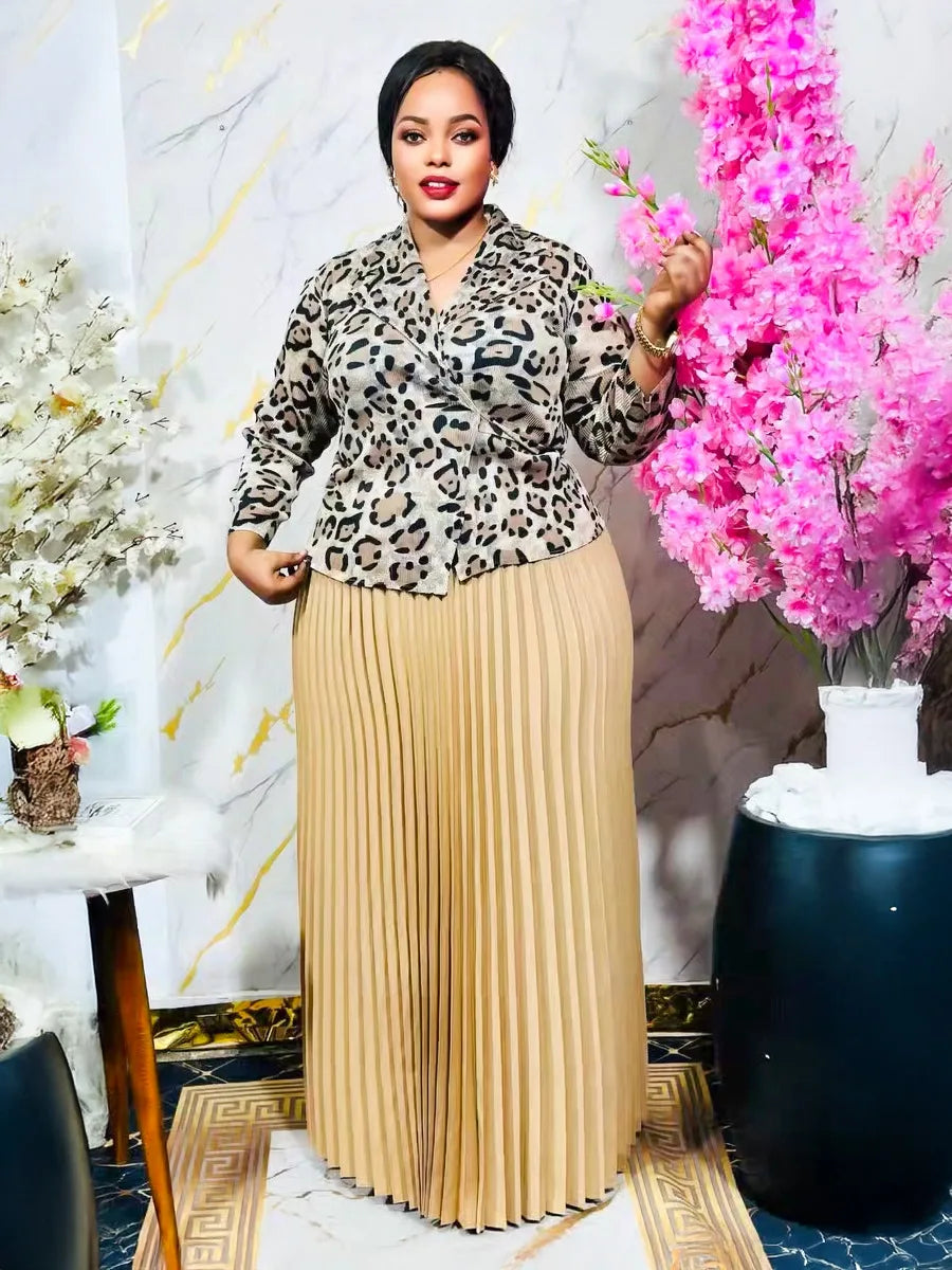 African Plus Size Women's Dresses Miyake Pleated Printed Long Sleeve Tops Pleated Long Simple Loose Middle East Prom Dresses