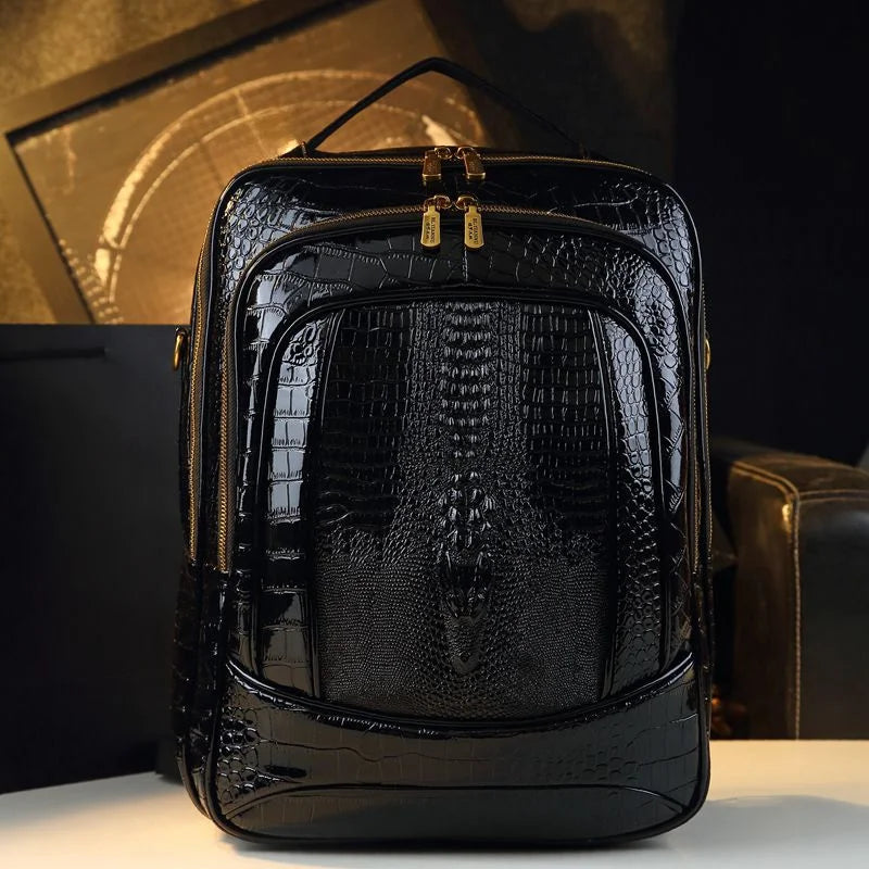 Light luxury shiny crocodile pattern backpack for men and women new spring fashion versatile large capacity travel backpack bag