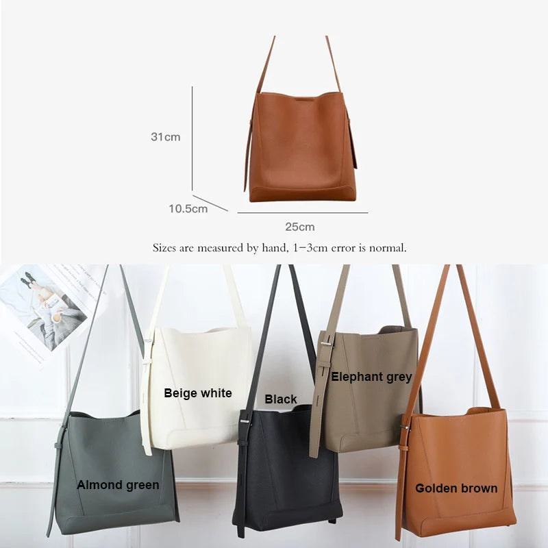 Minimalist Lady Commute Messenger Bag Women Luxury Genuine Leather Casual Shoulder Bags Female Classic Bucket Bag New Style