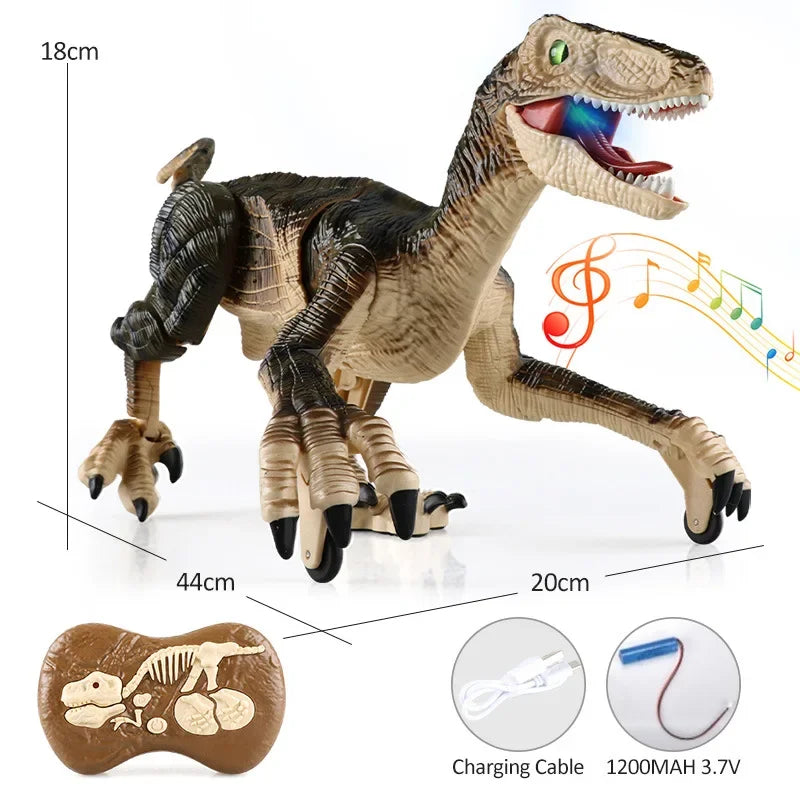 Remote Control Dinosaur Toys Kids RC Electric Walking Jurassic Dinosaur Simulation Velociraptor Toy With LED Light And Roaring