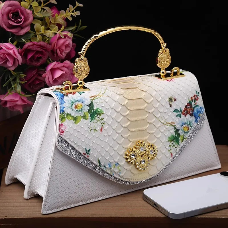 Leather Women's Bag New Fashion Snake-print Cowhide Small Handbags Shoulder Crossbody Bags Lady Party Messenger Shell Bags