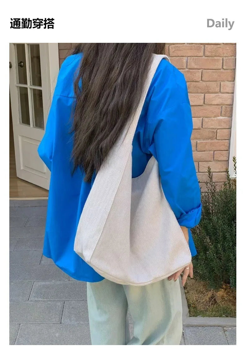 Women's bag canvas bag large capacity lazy shoulder bag commuting underarm tote ladies bag