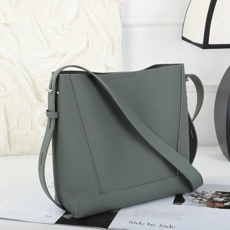 Minimalist Lady Commute Messenger Bag Women Luxury Genuine Leather Casual Shoulder Bags Female Classic Bucket Bag New Style