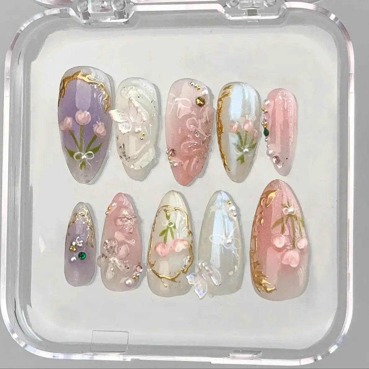 10PCS Handmade Spring/Summer press on nails Ballet Ribbon Blush Bloody Plaid Diamond Adam Mitchel Lambert Stick ons