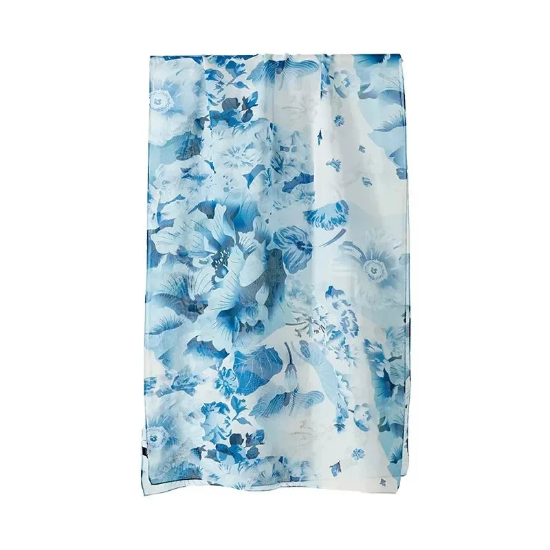 AYUNSUE, 8MM 100%Mulberry Slik Shawls, 170cm Women Floral Printed, Gifts Original Design Scarf, Spring Autumn