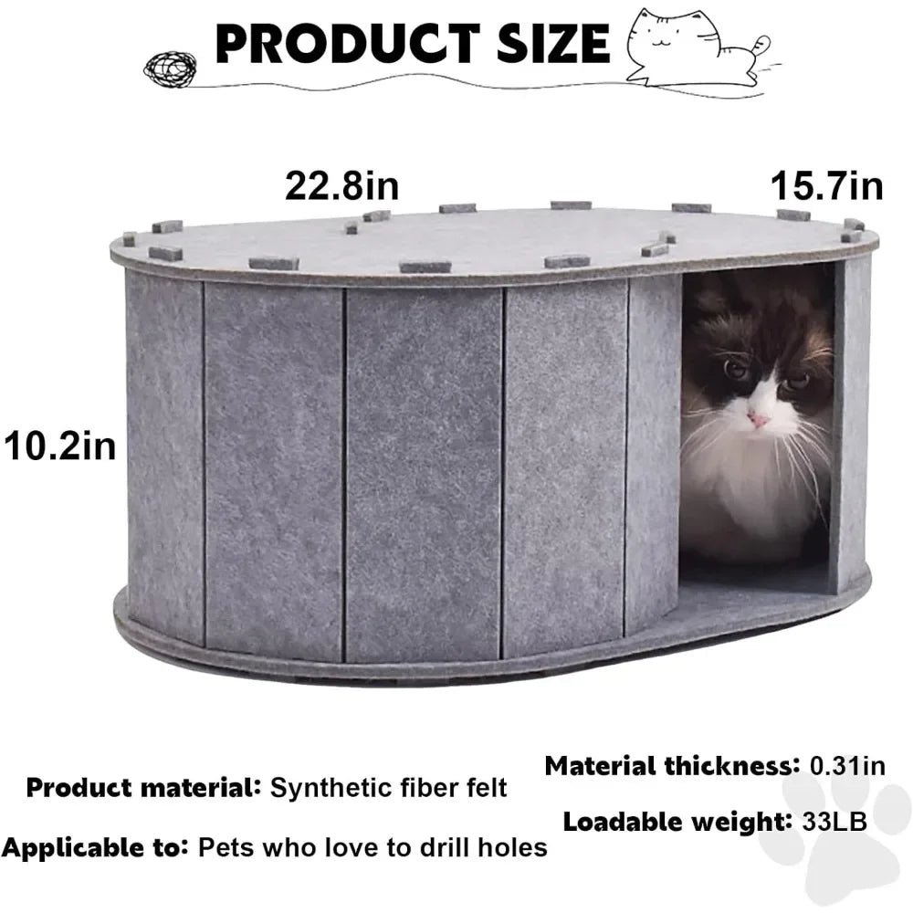 Cat Tunnel Bed for Indoor Cats - Peekaboo Cat Cave with S-Shaped Maze, Multi-Exit Felt Scratching Tunnel & Cozy Hideaway, cat toy
