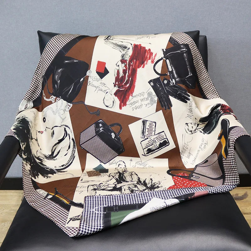 88×88cm 18MM 100% Silk Twill Scarf For Women Luxury Brand Double Sides With Different Design Square Size Shawls And Wraps Autumn