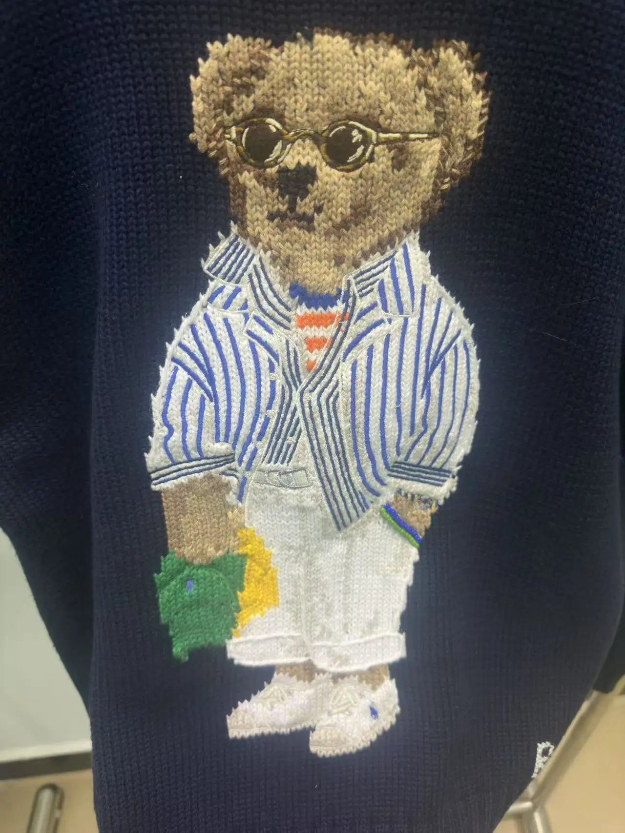 heavyweight new women's classic American cartoon teddy bear embroidered jacquard loose and versatile knitted sweater pullover